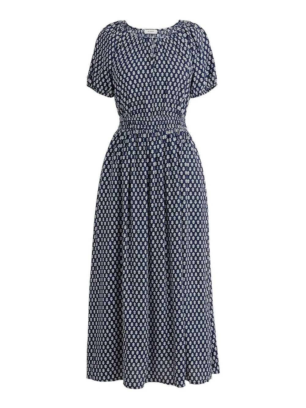 J.Crew Block-print midi dress Antique Navy Floral XXSP 2XSP NWT Puff Sleeve